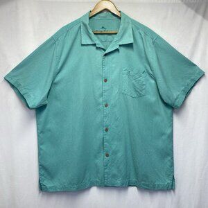 Tommy Bahama Tropic Isles Silk Camp Shirt Men XXL Green Aqua Single Pocket